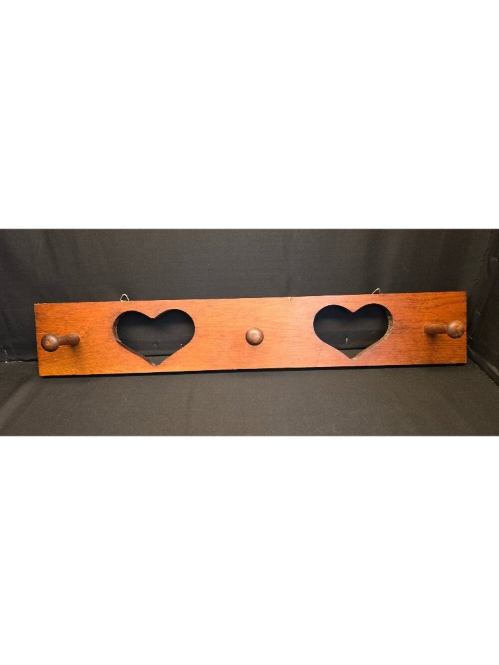 Vintage Heart Cut-Out Wooden 3 Peg Wooden Wall Mount Coat Rack 26" Cottagecore